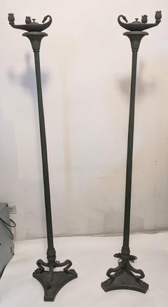 Pair of Bronze Neoclassical Floor Lamps, Tiffany Style