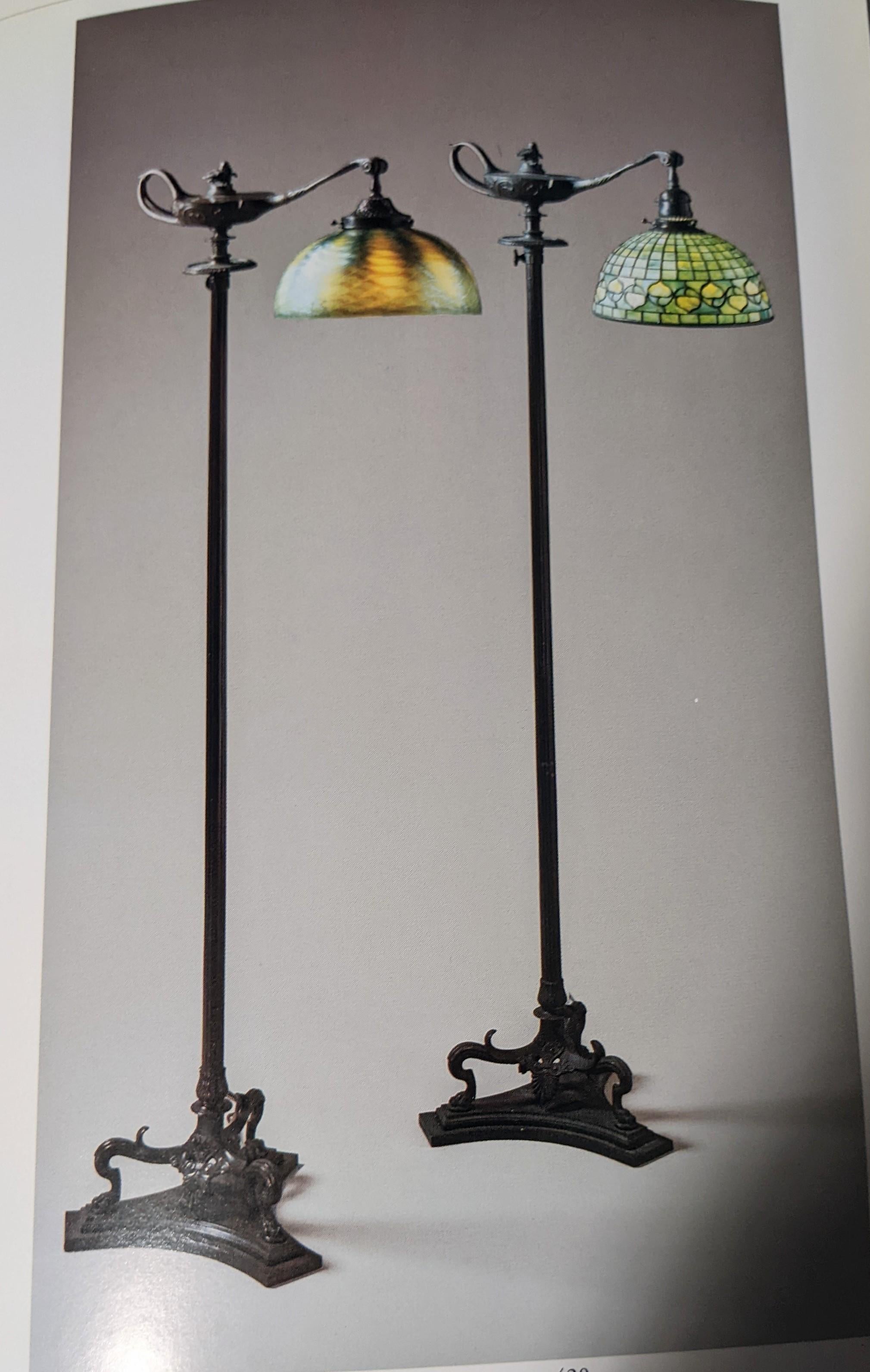 Pair of Bronze Neoclassical Floor Lamps, Tiffany Style For Sale 14