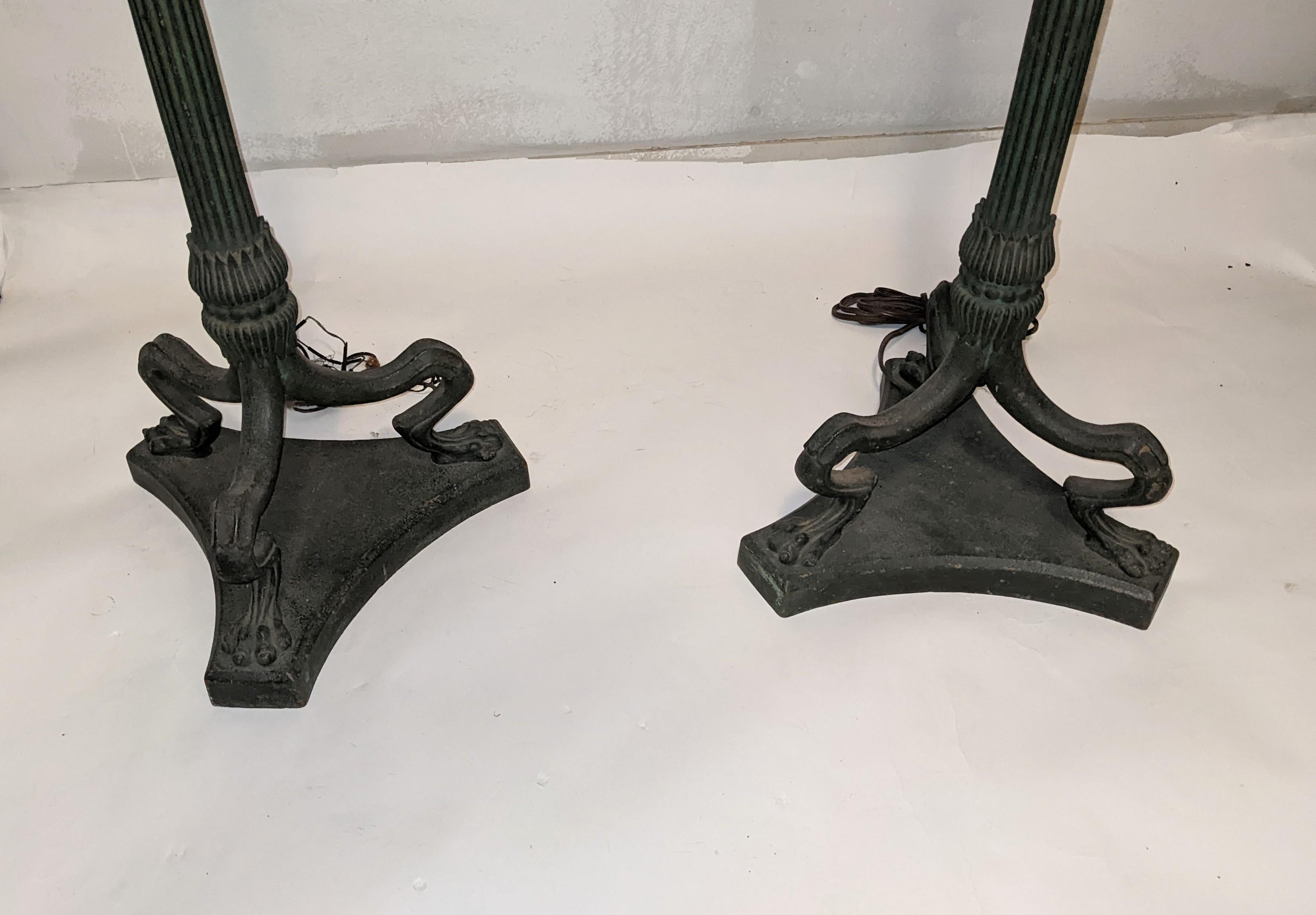 American Pair of Bronze Neoclassical Floor Lamps, Tiffany Style For Sale