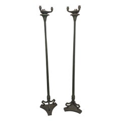 Coppia di lampade da terra neoclassiche in bronzo, stile Tiffany
