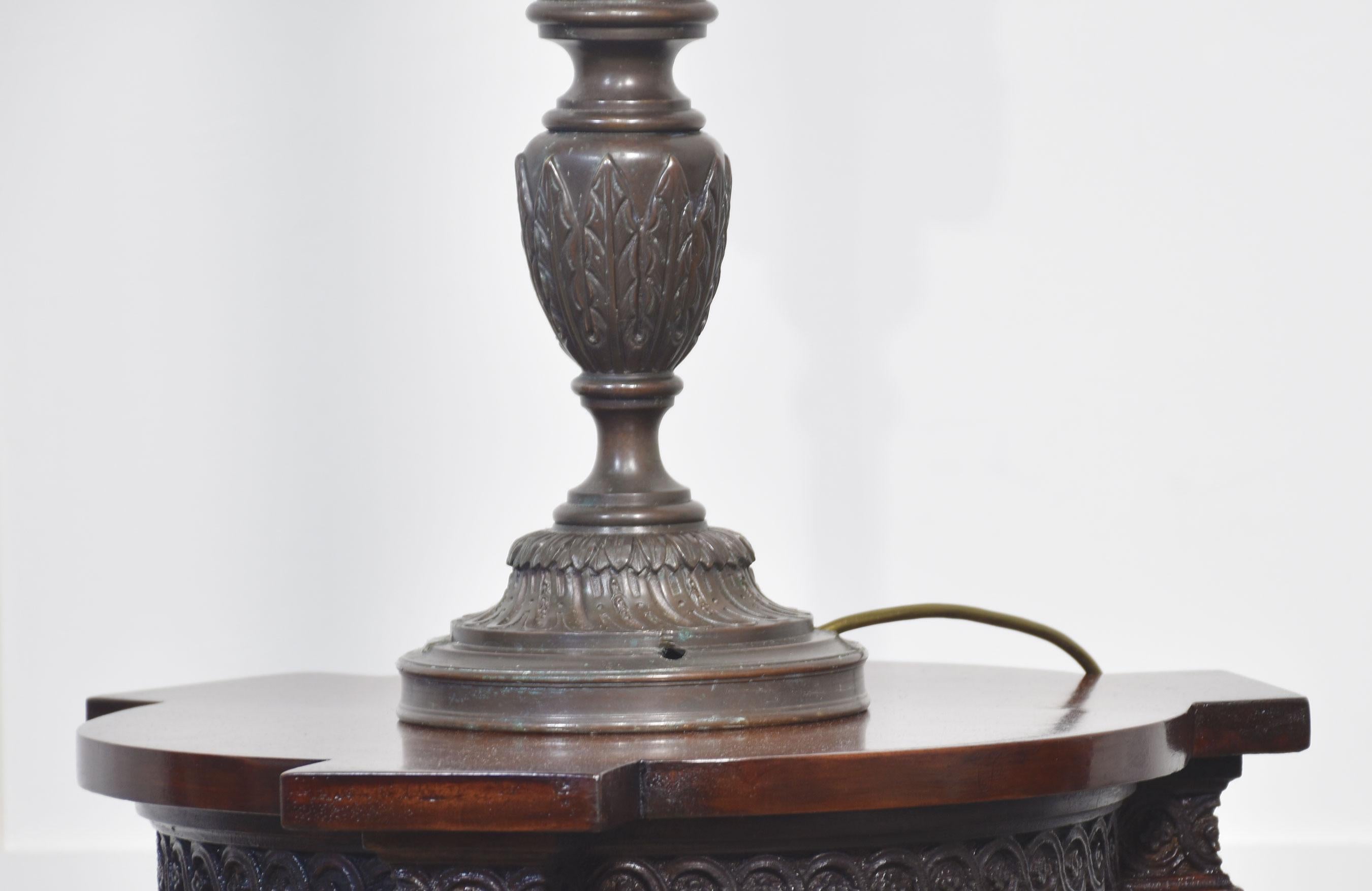 Pair of bronze newel post lamps In Good Condition For Sale In Cheshire, GB