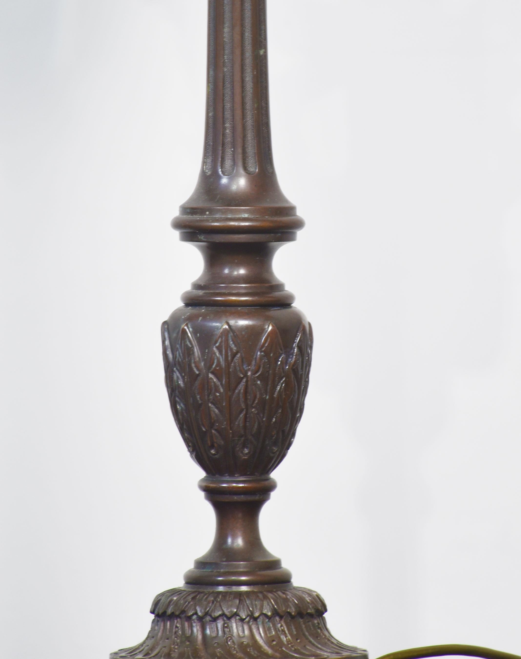 19th Century Pair of bronze newel post lamps For Sale