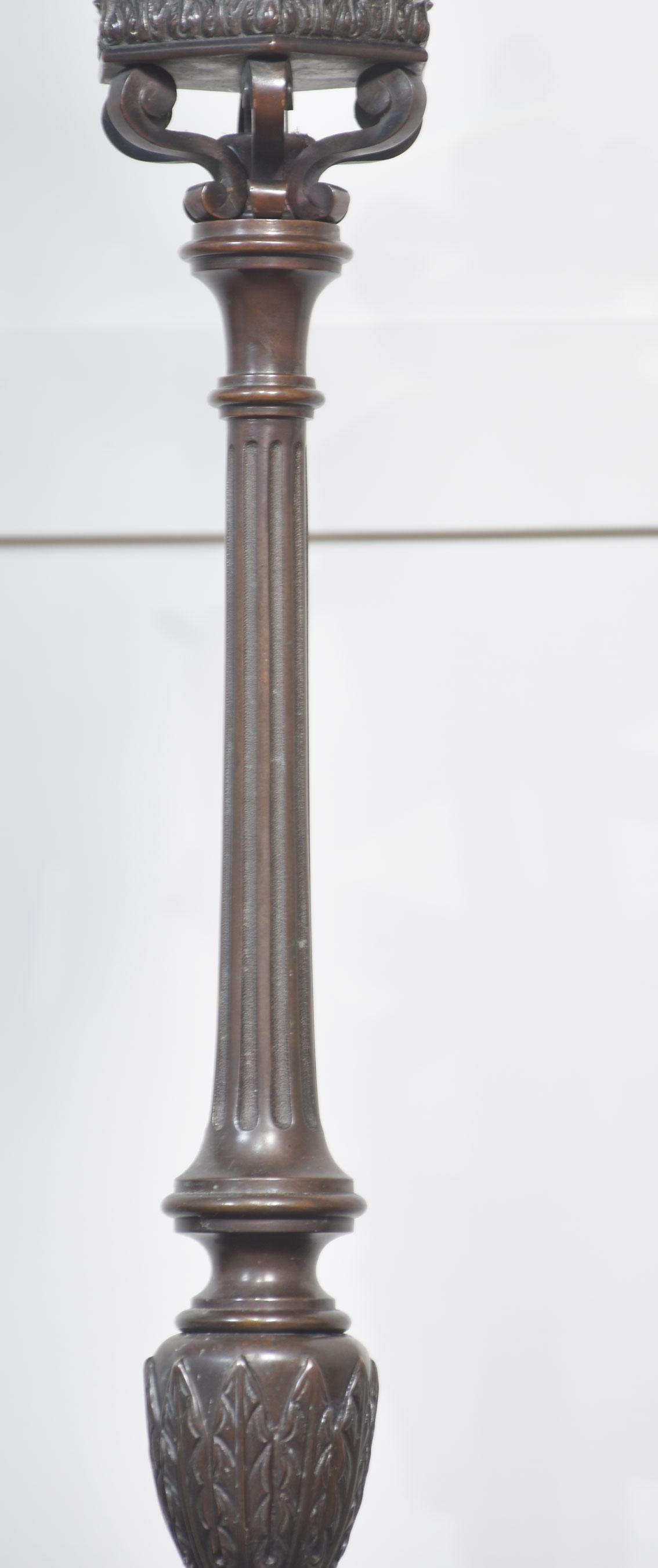 Pair of bronze newel post lamps For Sale 1