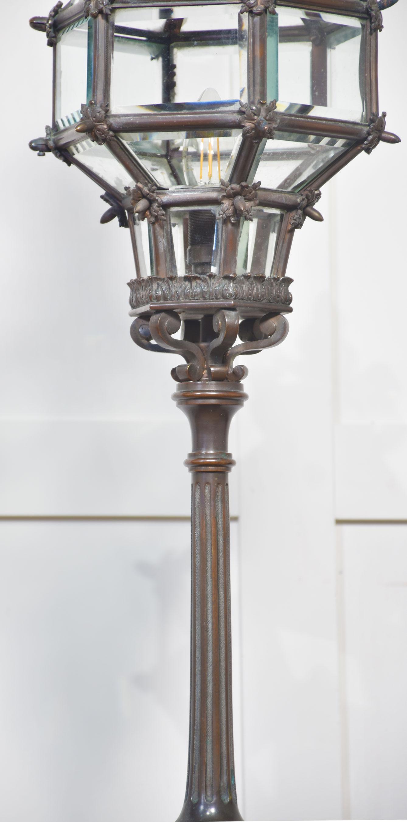 Pair of bronze newel post lamps For Sale 2