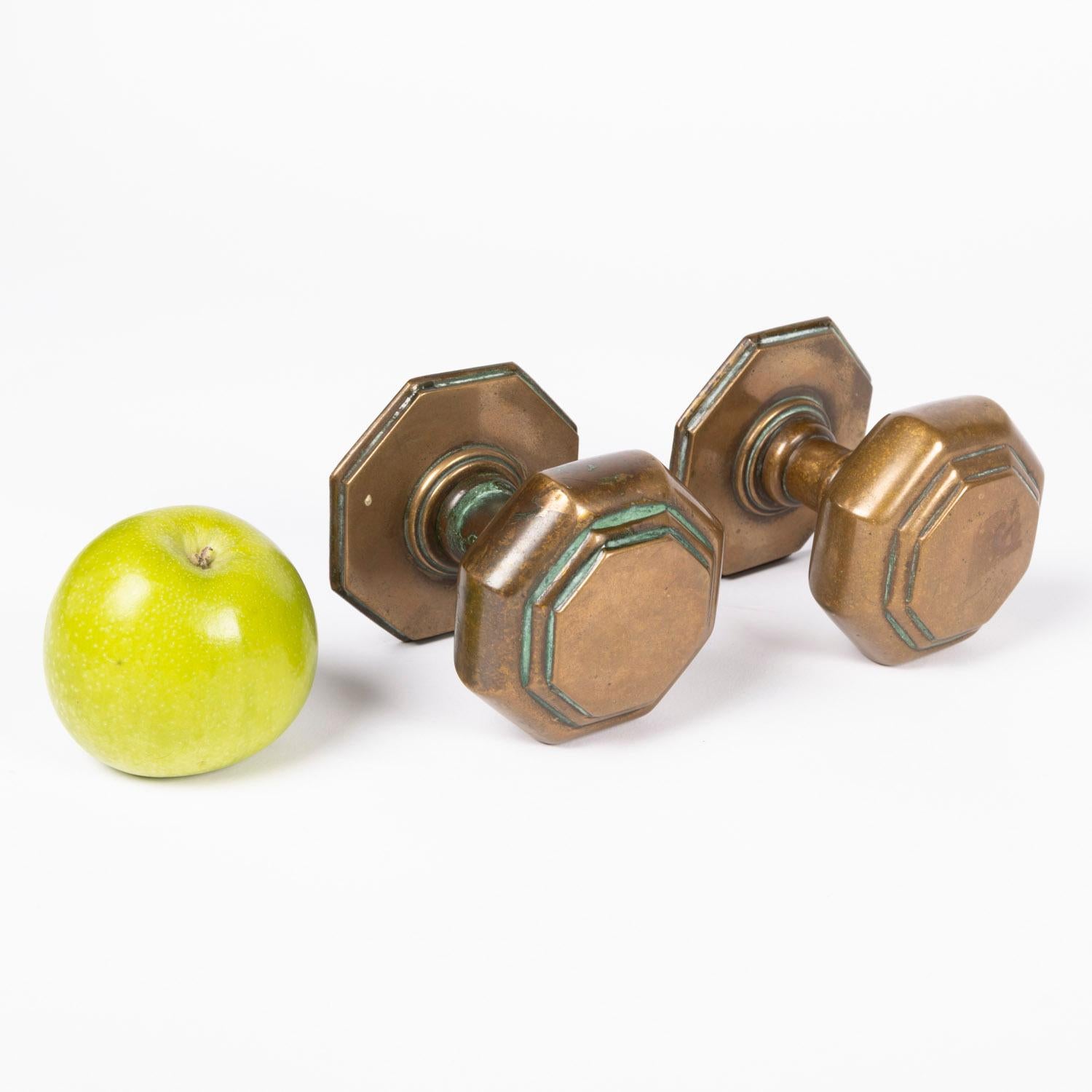 Pair of bronze octagonal door centre pulls For Sale 1
