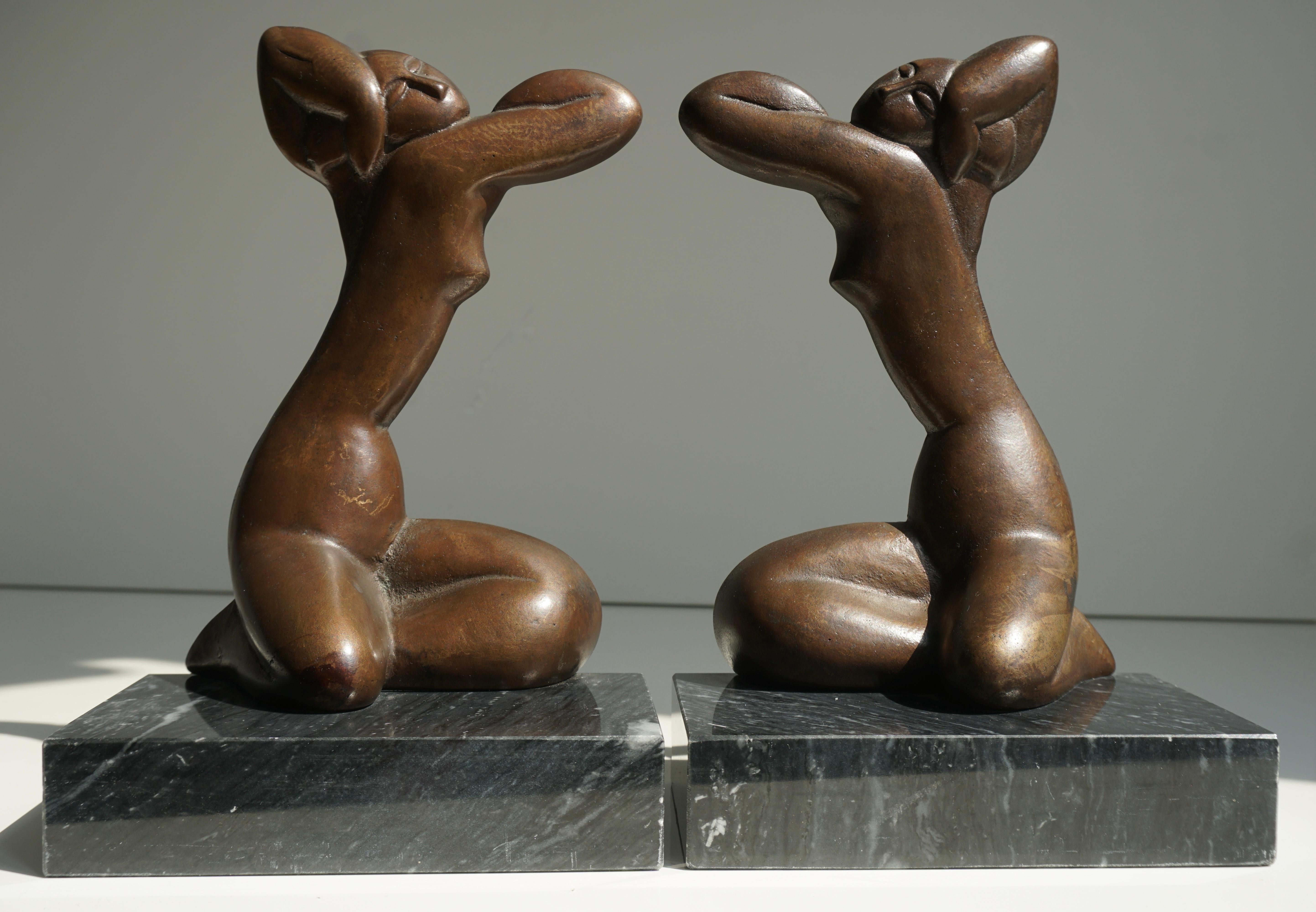 Pair of Bronze on Marble Female Figure Bookends For Sale 1