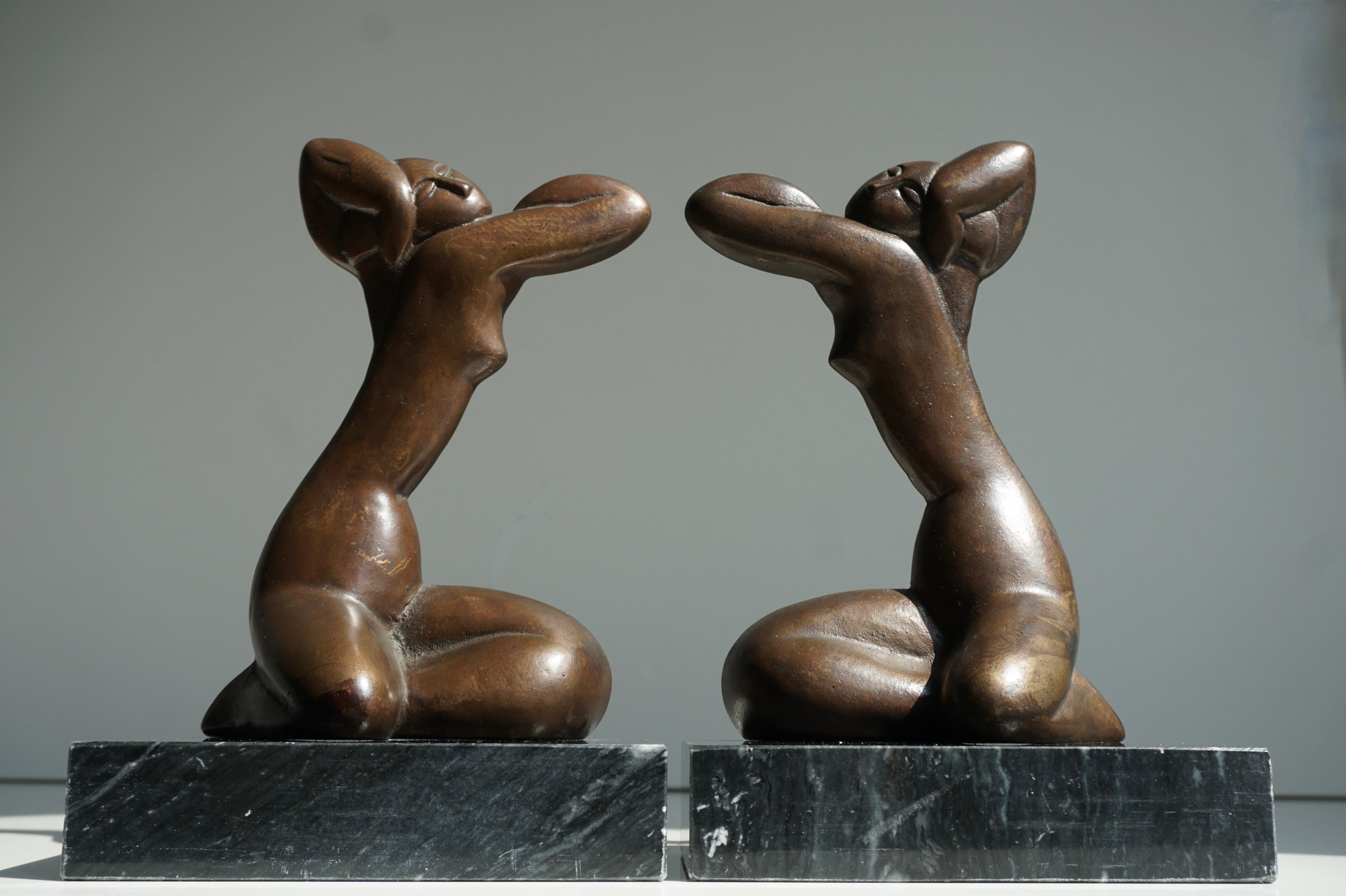 Pair of Bronze on Marble Female Figure Bookends For Sale 3