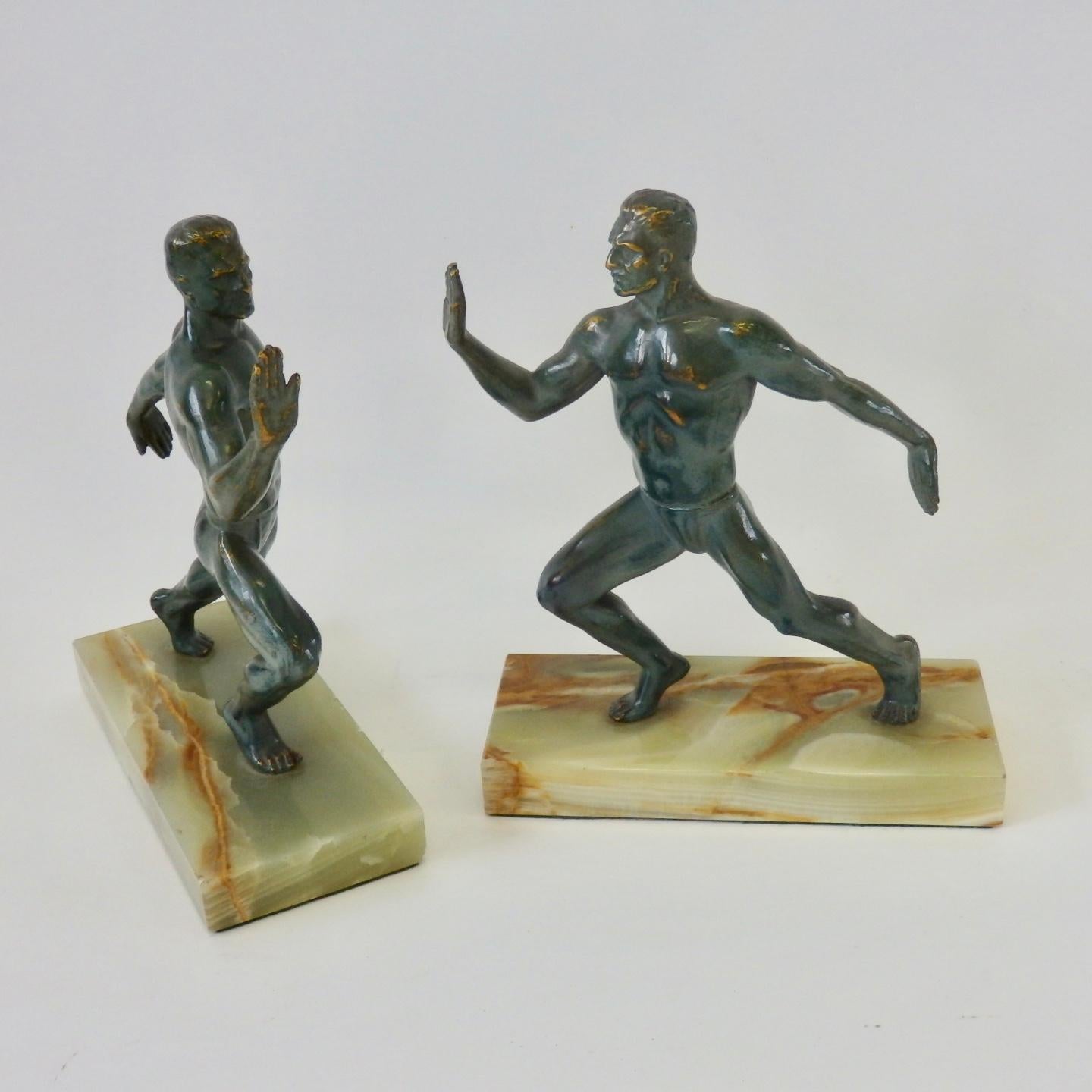 Classical Greek Pair of Bronze on Marble Greek Olympian Male Figure Bookends For Sale