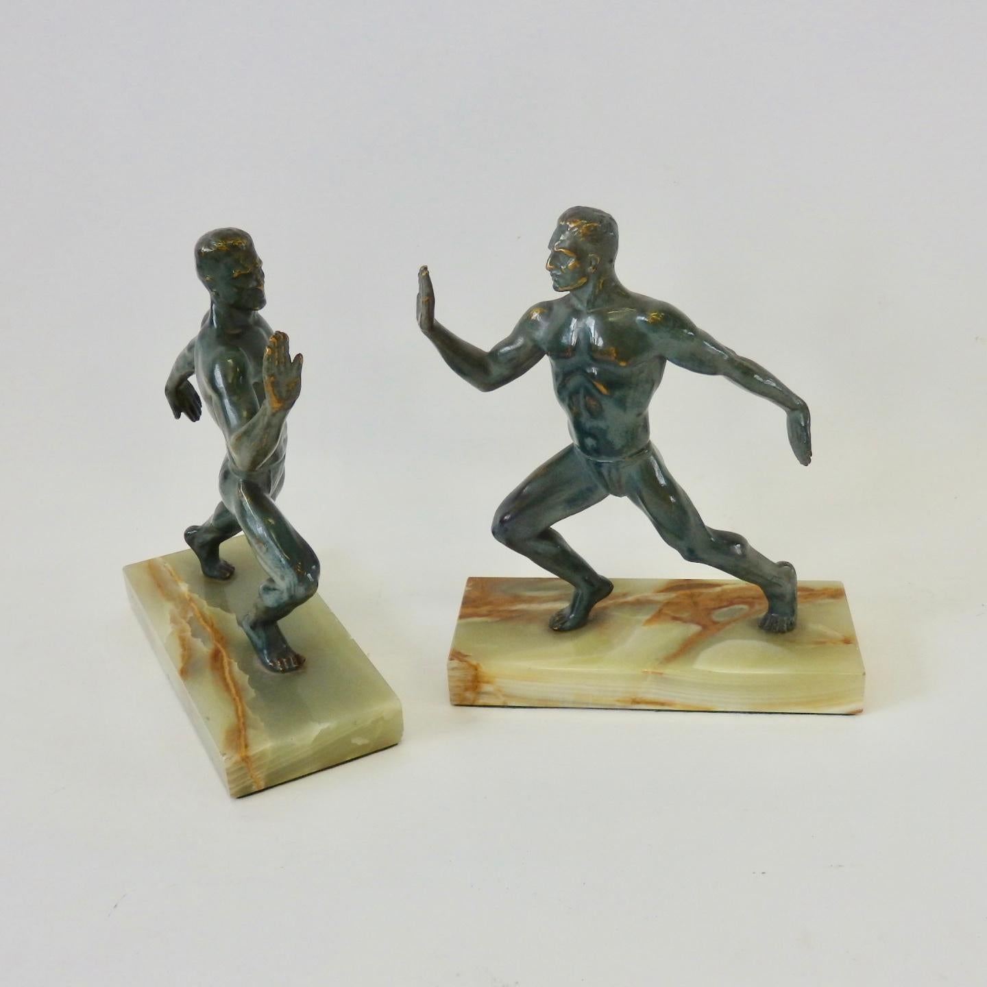 American Pair of Bronze on Marble Greek Olympian Male Figure Bookends For Sale