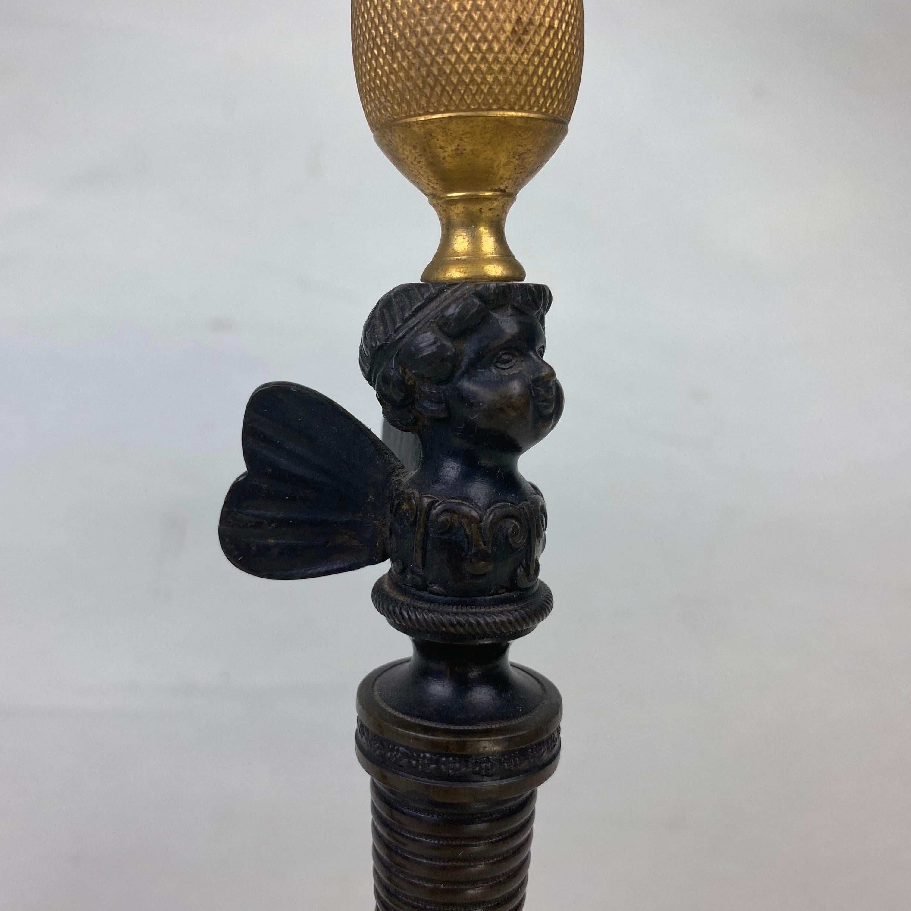 European Pair of Bronze & Ormolu Putti Candlesticks For Sale