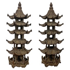 Pair of Bronze Pagodas