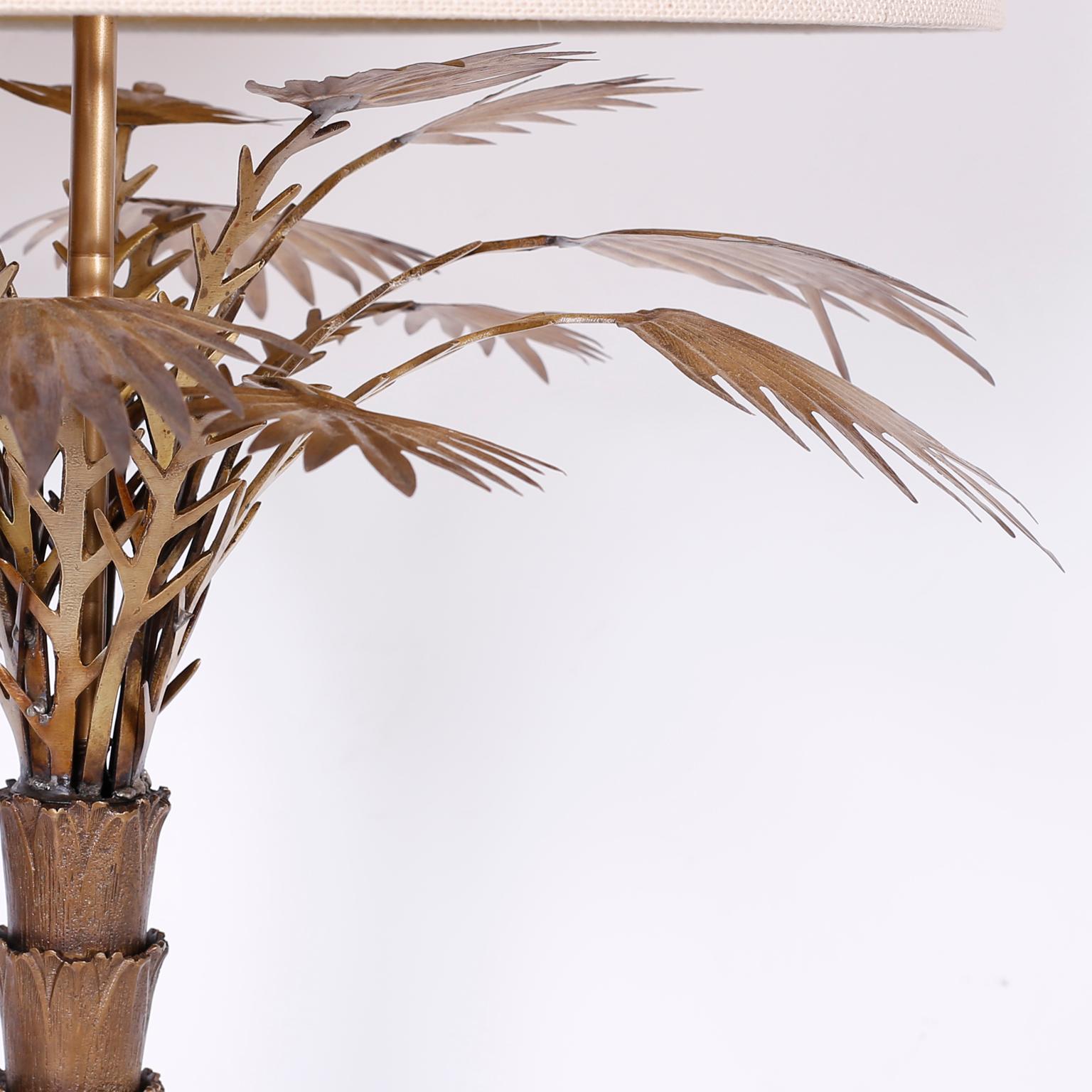 American Pair of Bronze Palm Tree Table Lamps