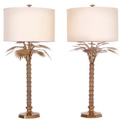 Pair of Bronze Palm Tree Table Lamps