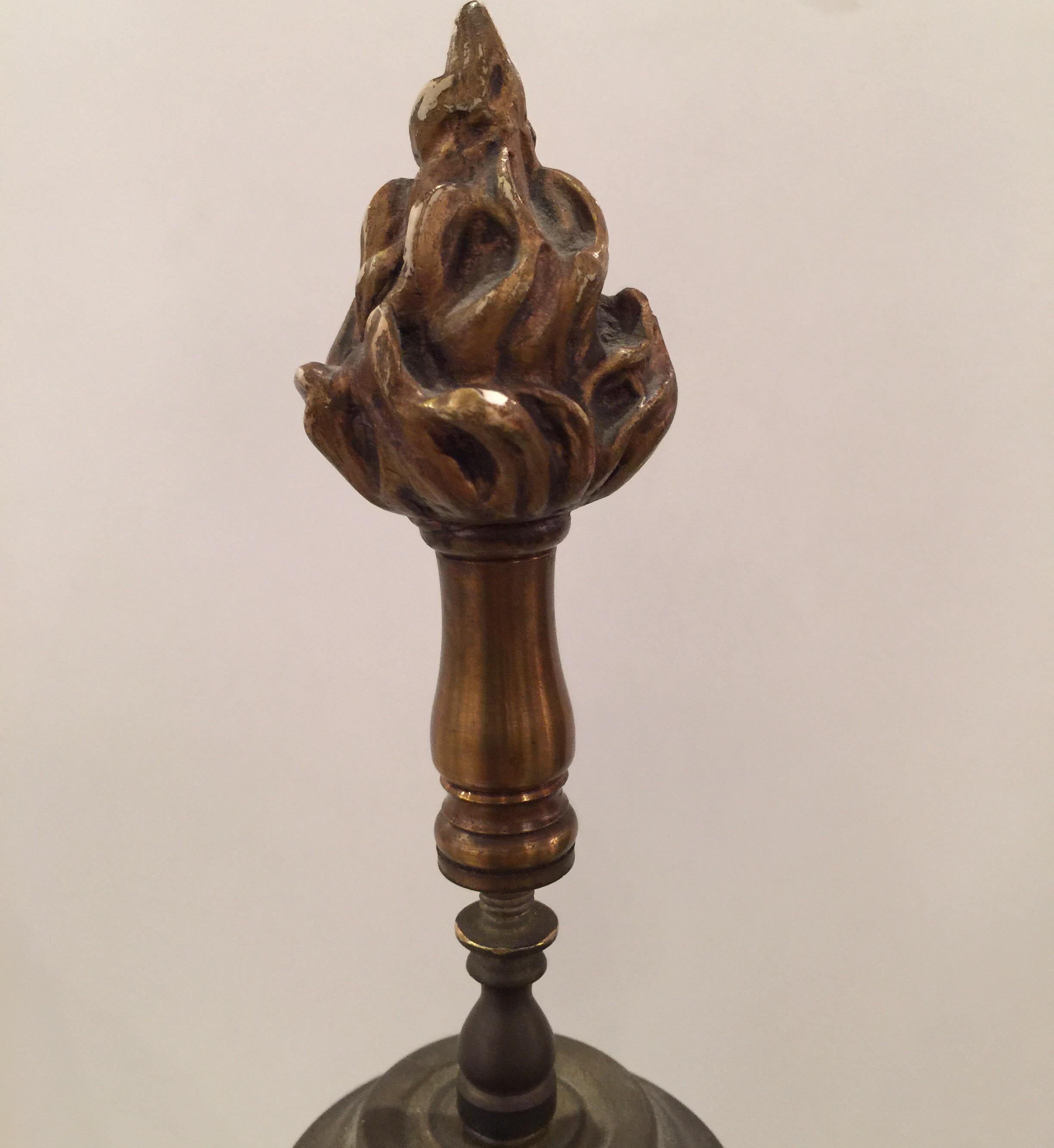 Pair of Bronze Pate Sur Pate Lamps with Grecian Goddess on Front, Floral on Back 6