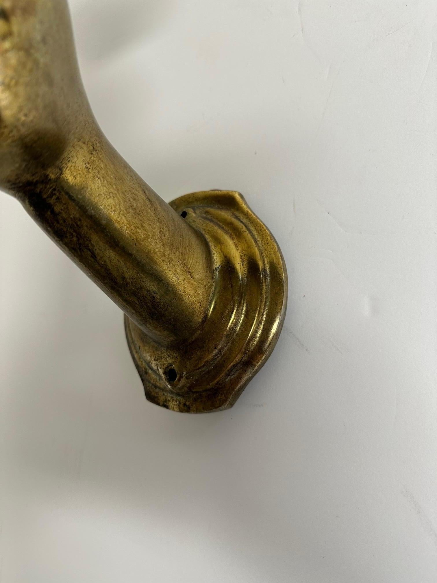 Pair of Bronze Patina Cast Metal & Blown Glass Sconces with Hands and Torches 4