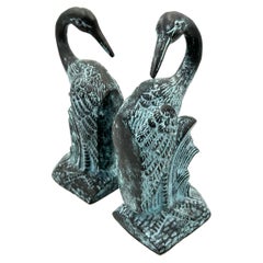 pair of Bronze Patinated Egret Birds Bookends