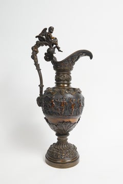 Pair of Bronze Patinated French Renaissance Style Ewers