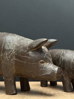 Pair of Bronze Patinated Pig Sculptures, Animalier Style Ca. 1940