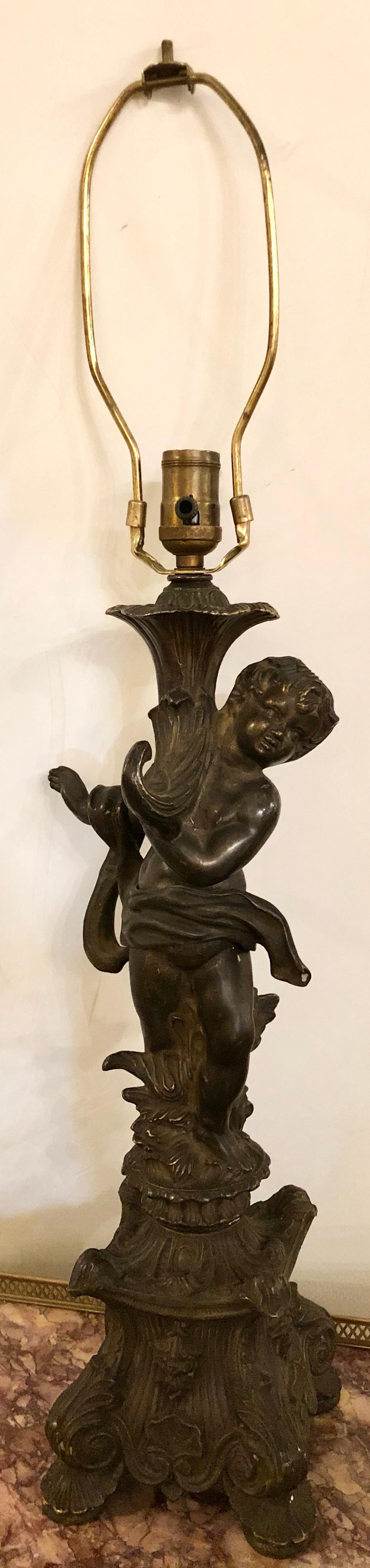 Pair of Bronze Patinated Putti Table Lamps 3