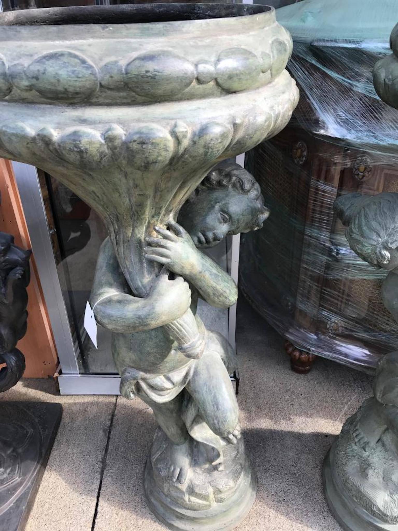 Pair of Bronze Planters of Boy and Girl In Good Condition In Washington Crossing, PA