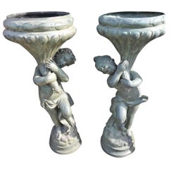 Pair of Bronze Planters of Boy and Girl