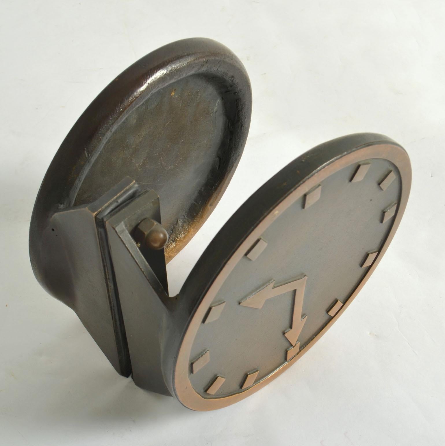 Late 20th Century Architectural Pair of Bronze Push and Pull Door Handles as Clocks