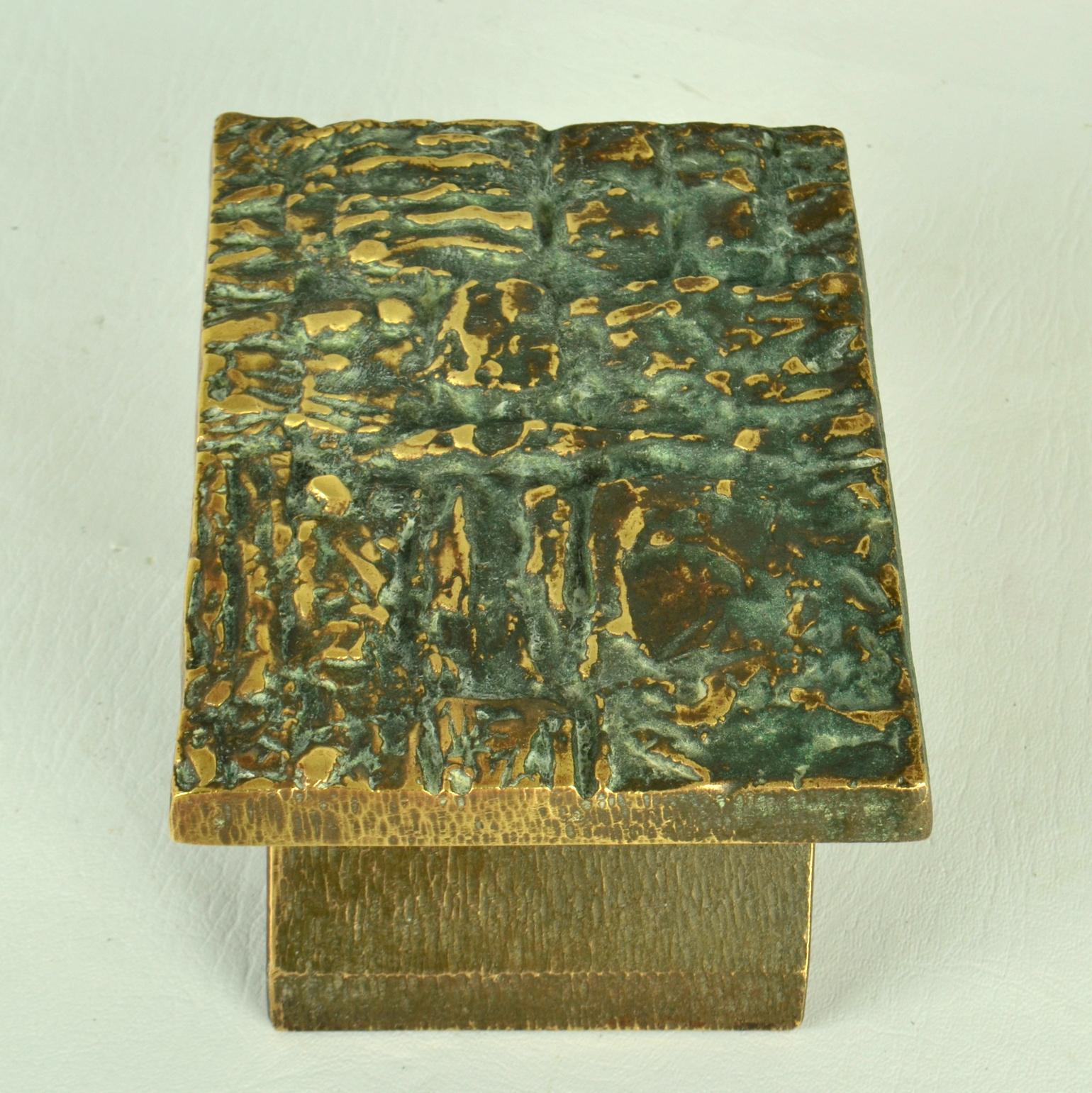 European Pair of Bronze Push Pull Door Handles Rectangular with Brutalist Relief For Sale