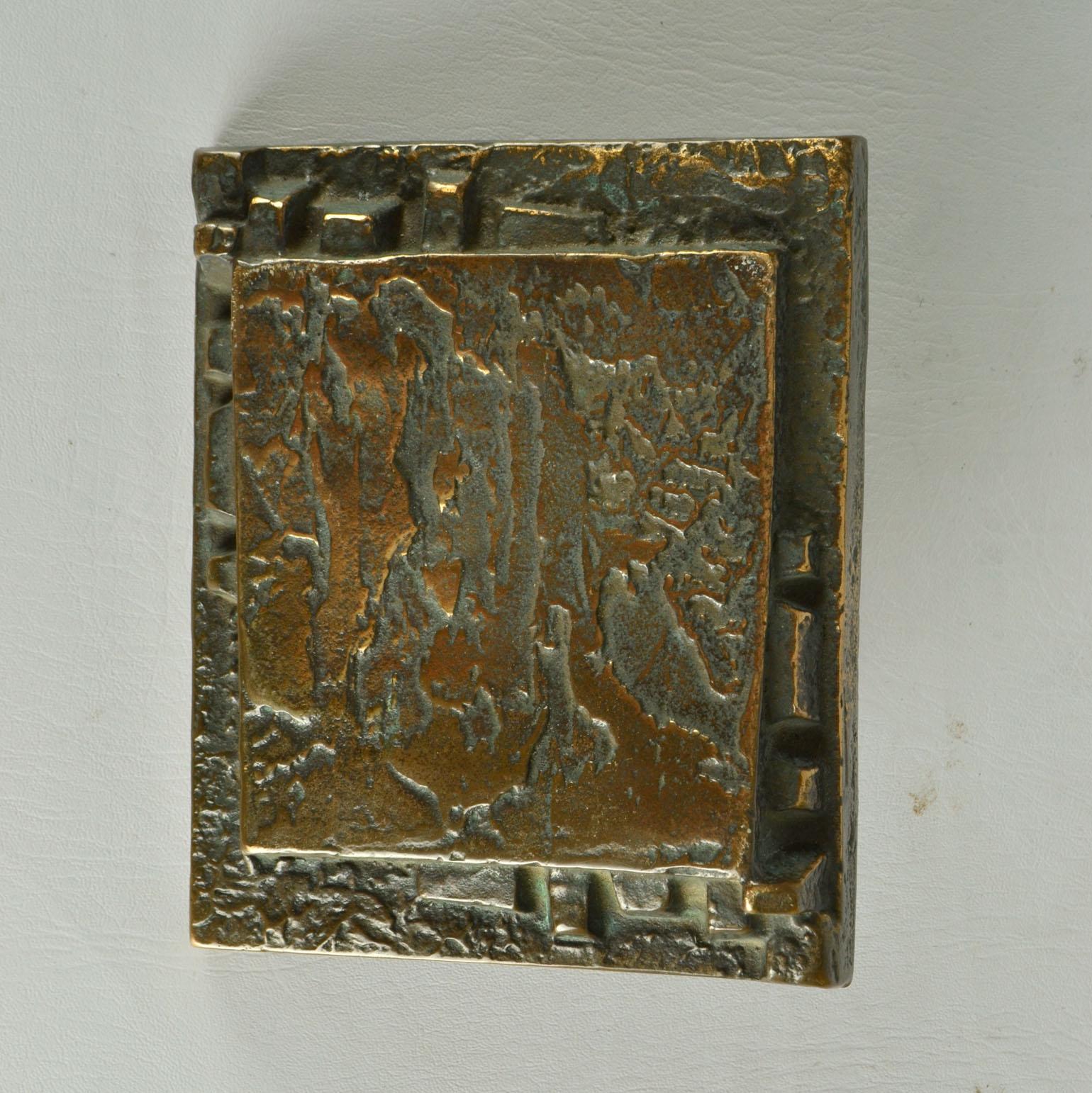 Brutalist Pair of Bronze Push Pull Door Handles with Relief