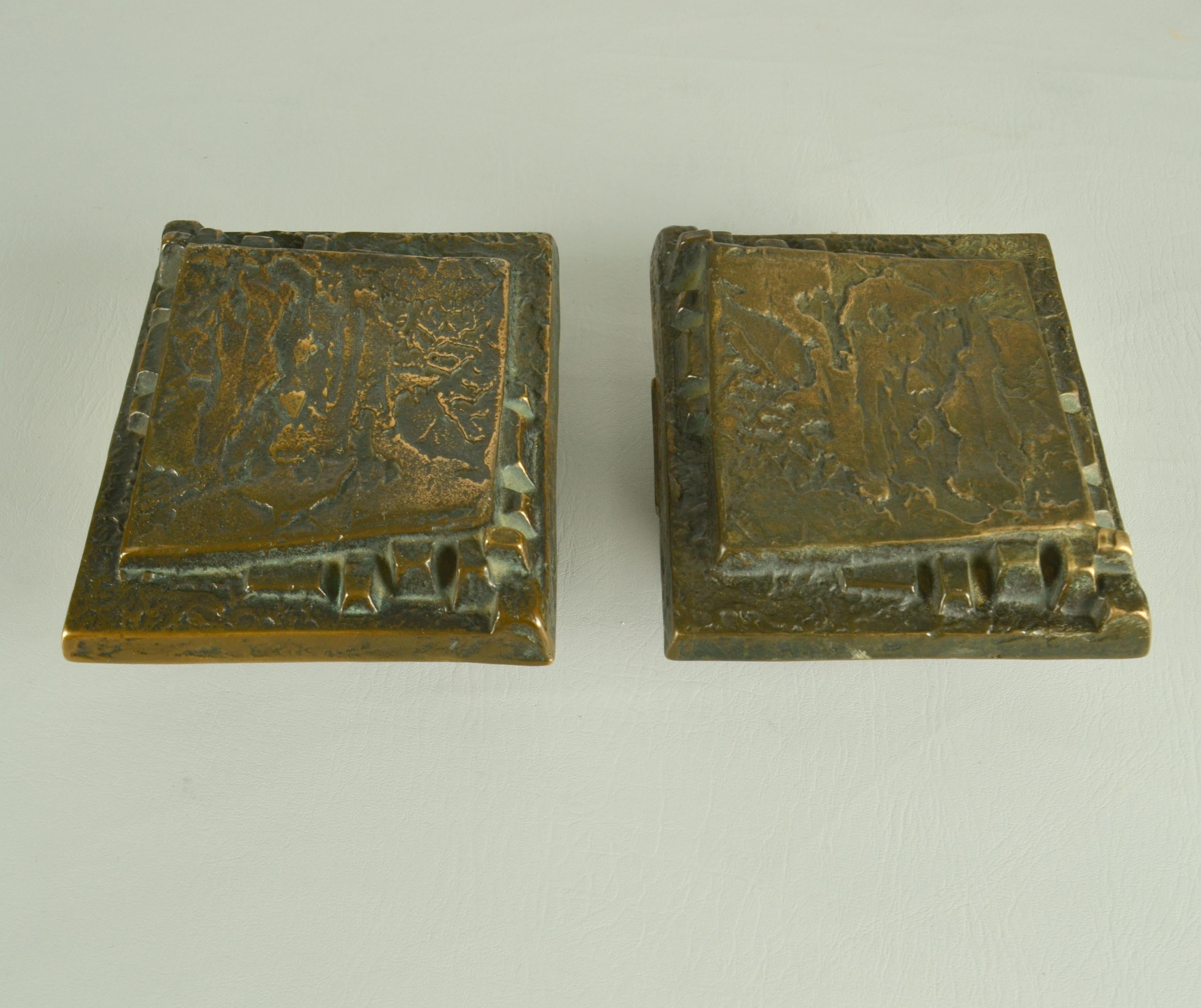 Cast Pair of Bronze Push Pull Door Handles with Relief