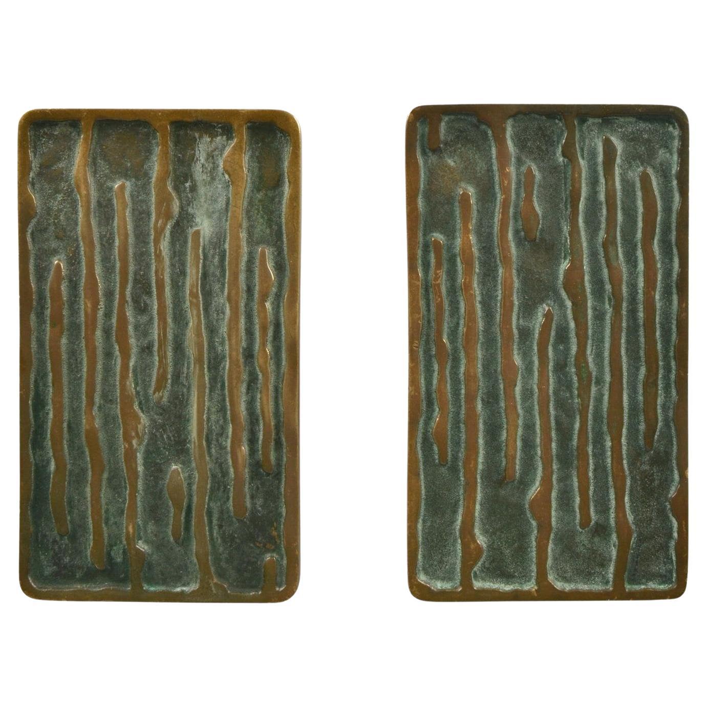 Paire de poignées de porte en bronze avec relief de vague organique en vente