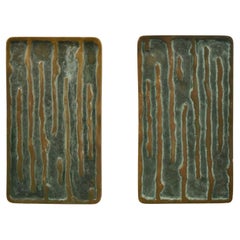 Retro Pair of Bronze Push Pull Door Handles with Organic Wave Relief