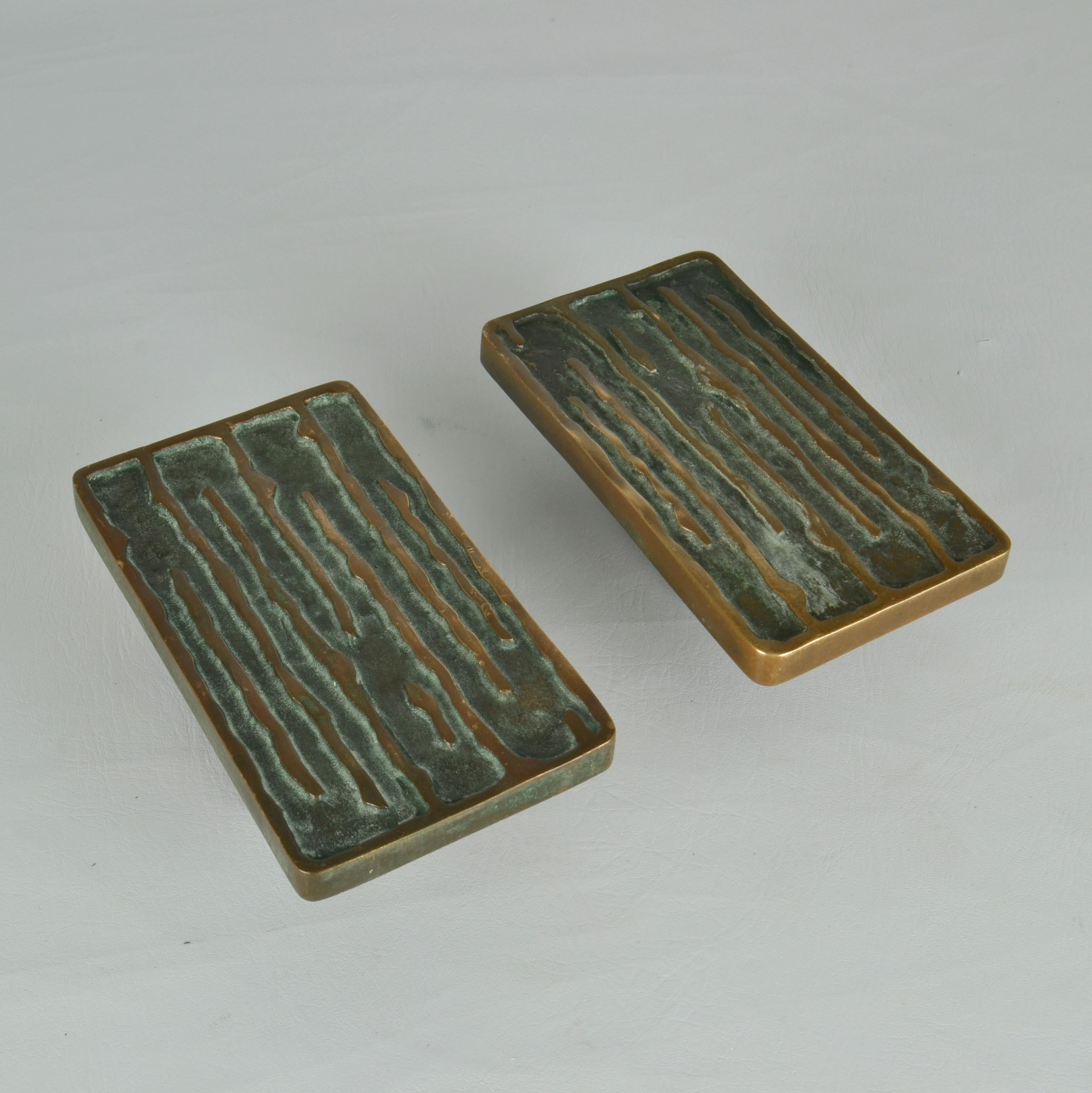 European Pair of Bronze Push Pull Door Handles with Organic Wave Relief
