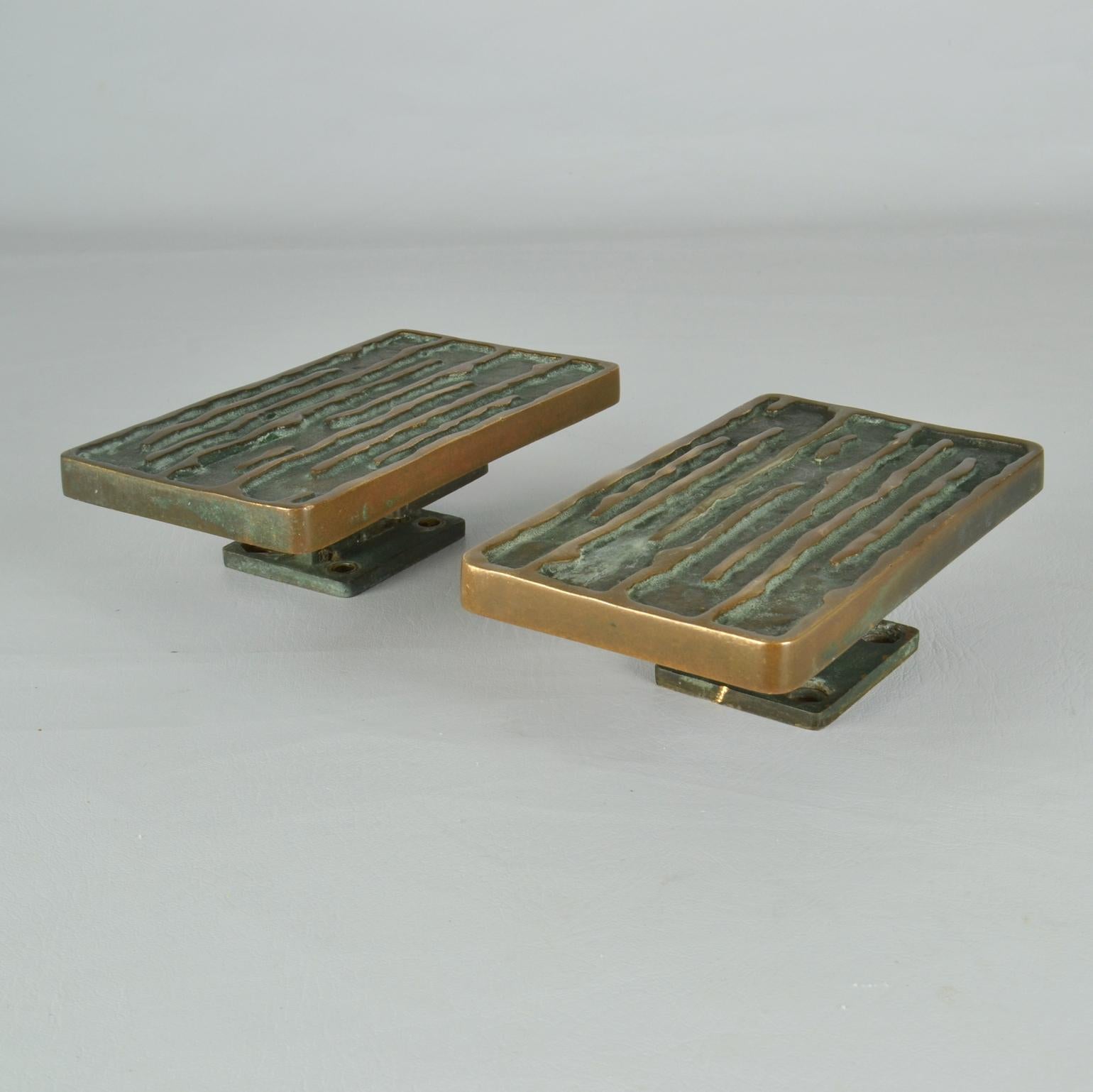Cast Pair of Bronze Push Pull Door Handles with Organic Wave Relief
