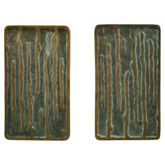 Pair of Bronze Push Pull Door Handles with Wave Relief