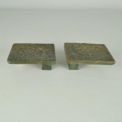 Architectural Pair of Bronze Push Pull Door Handles with a Abstract Relief