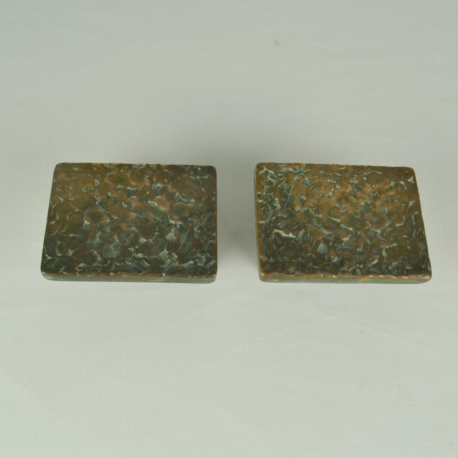 European Architectural Pair of Bronze Push Pull Door Handles with a Abstract Relief For Sale