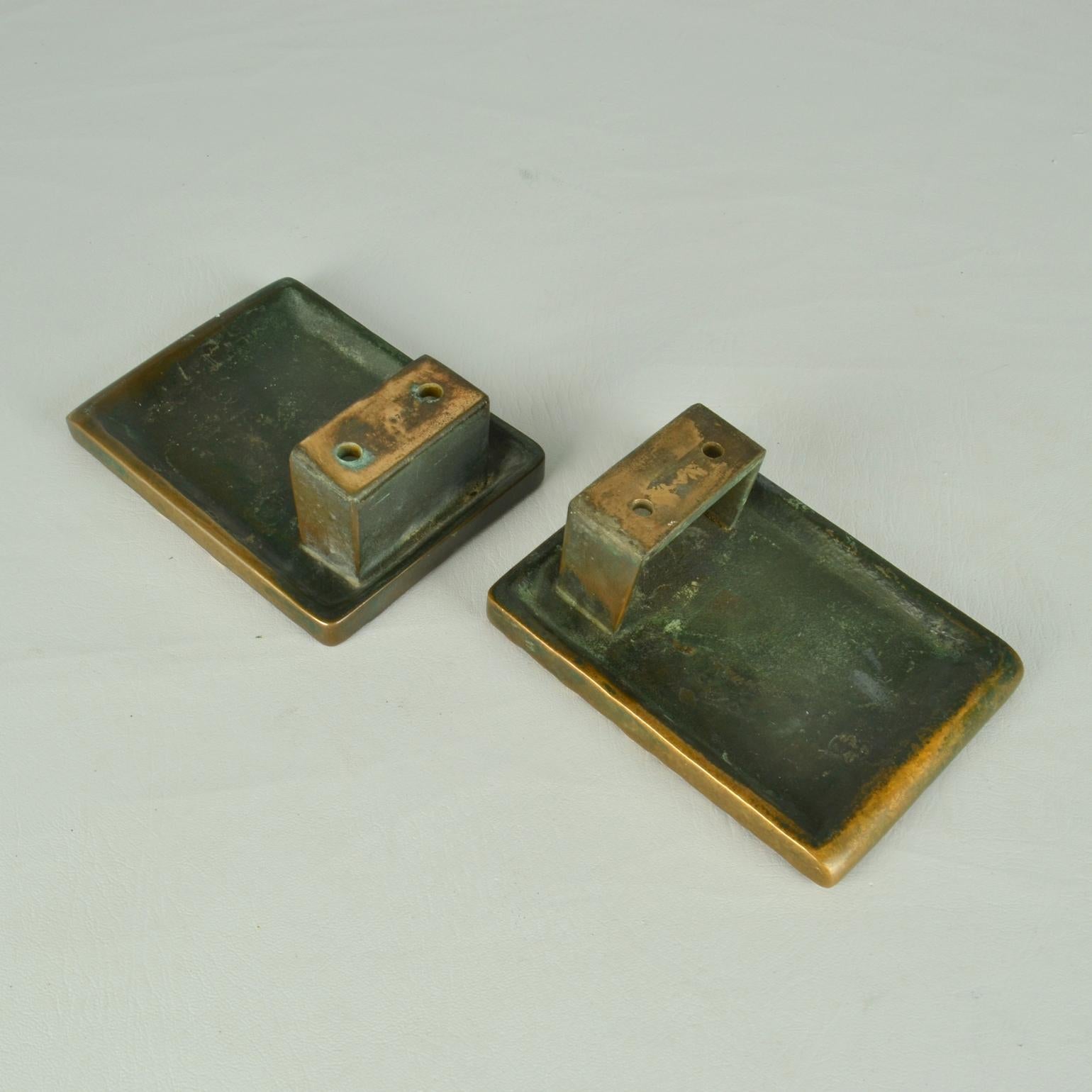 Architectural Pair of Bronze Push Pull Door Handles with a Abstract Relief In Excellent Condition For Sale In London, GB