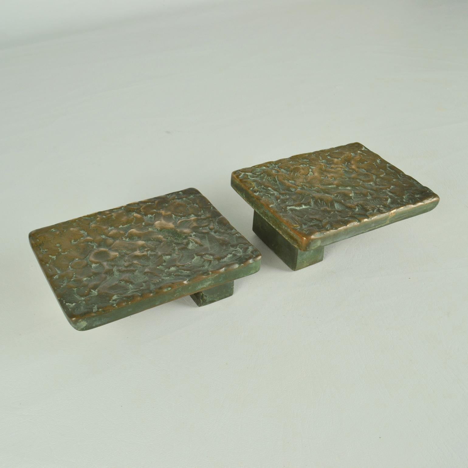 Late 20th Century Architectural Pair of Bronze Push Pull Door Handles with a Abstract Relief For Sale
