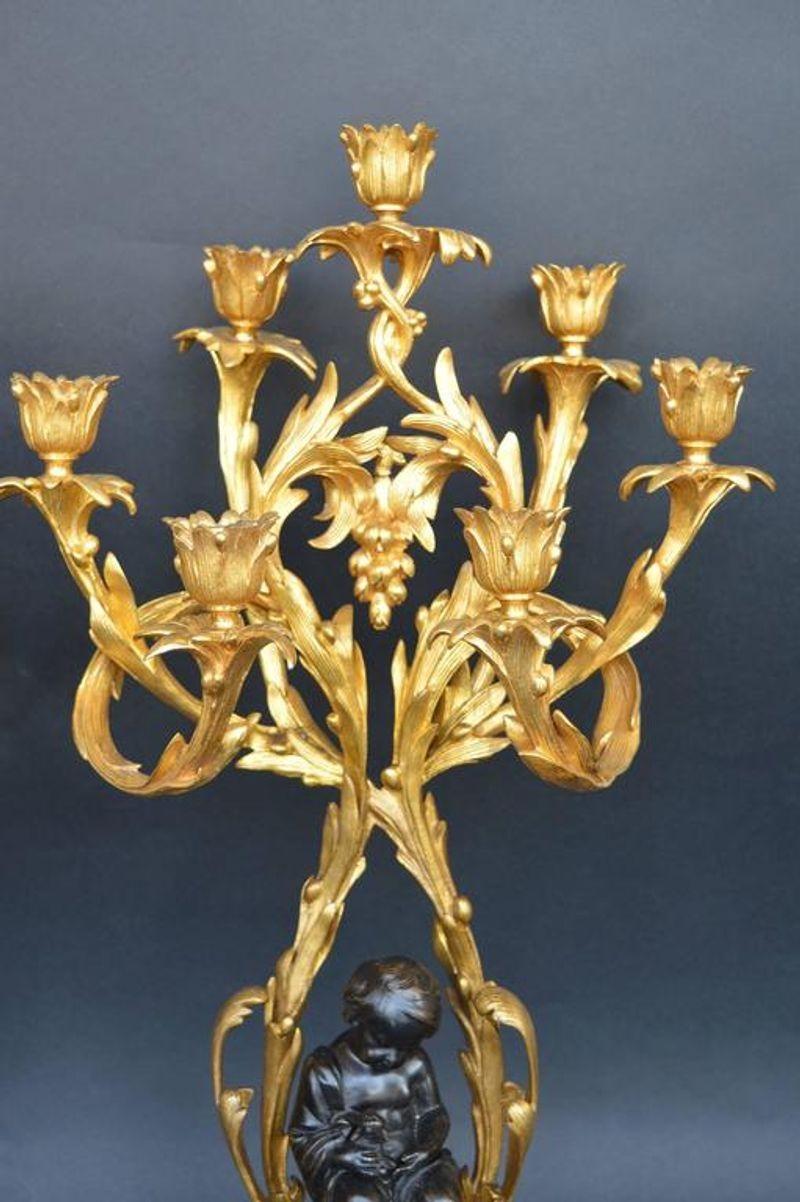 Pair of Bronze Putti Candelabras In Good Condition For Sale In Los Angeles, CA