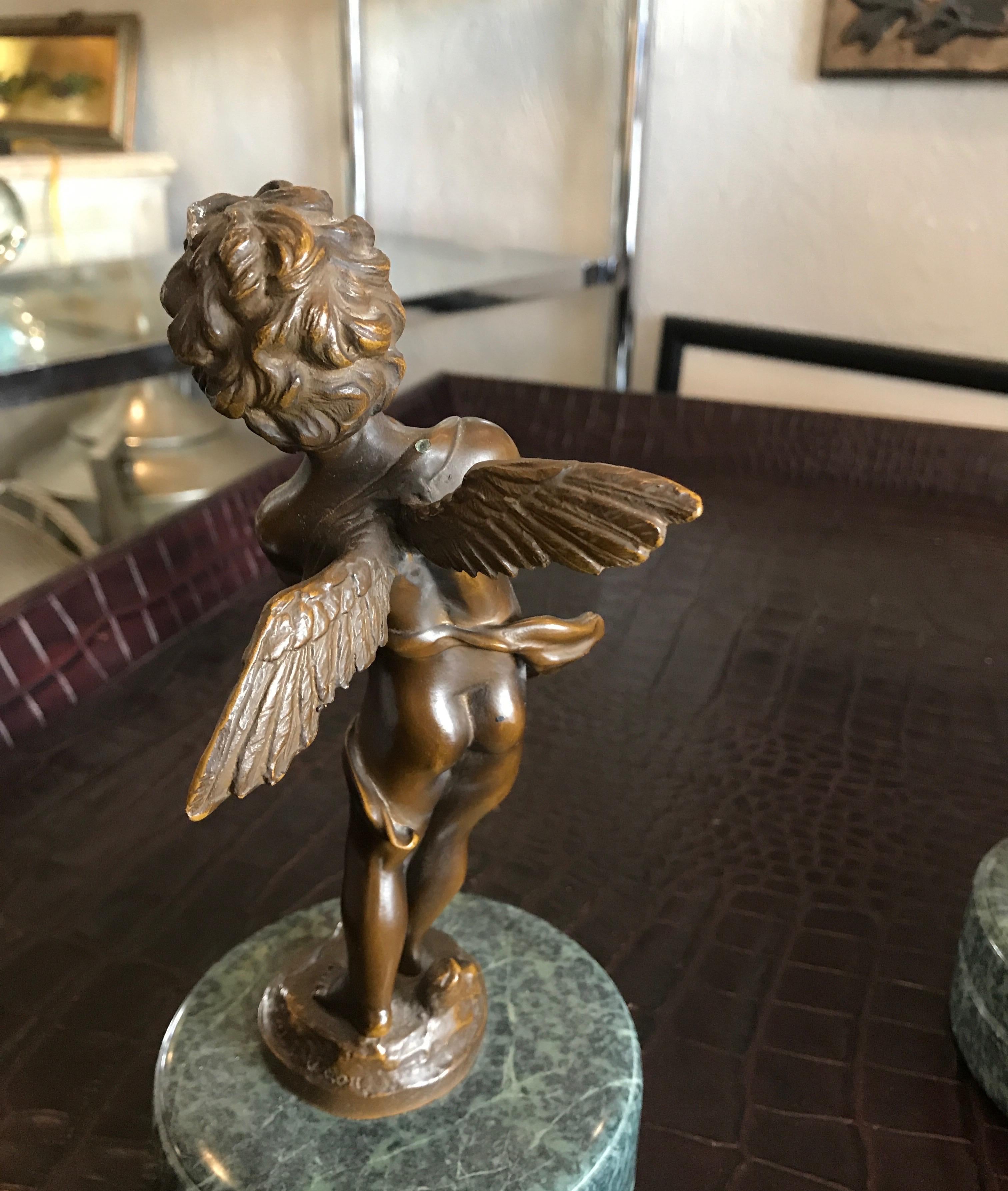 Pair of Bronze Putti Musicians on Marble Bases by Moreau For Sale 1