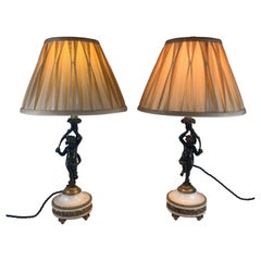 Antique Pair of Bronze Putti Table Lamps