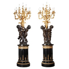 Pair of Bronze Putti Torcheres Attributed to v. Paillard, France, Circa 1870