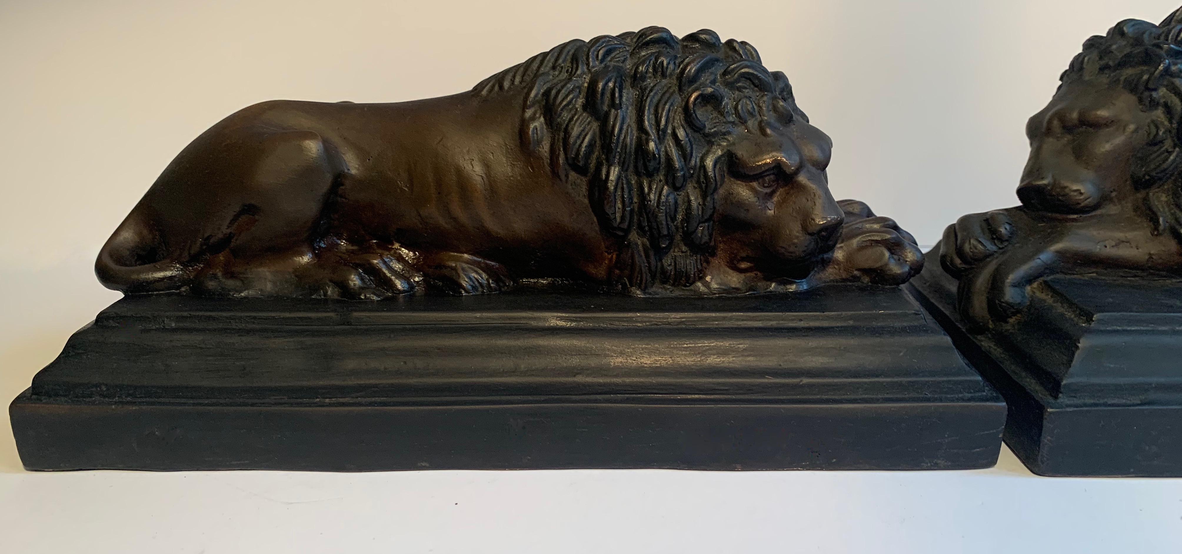 Pair of Bronze Recumbent Lion Sculpture Bookends 4
