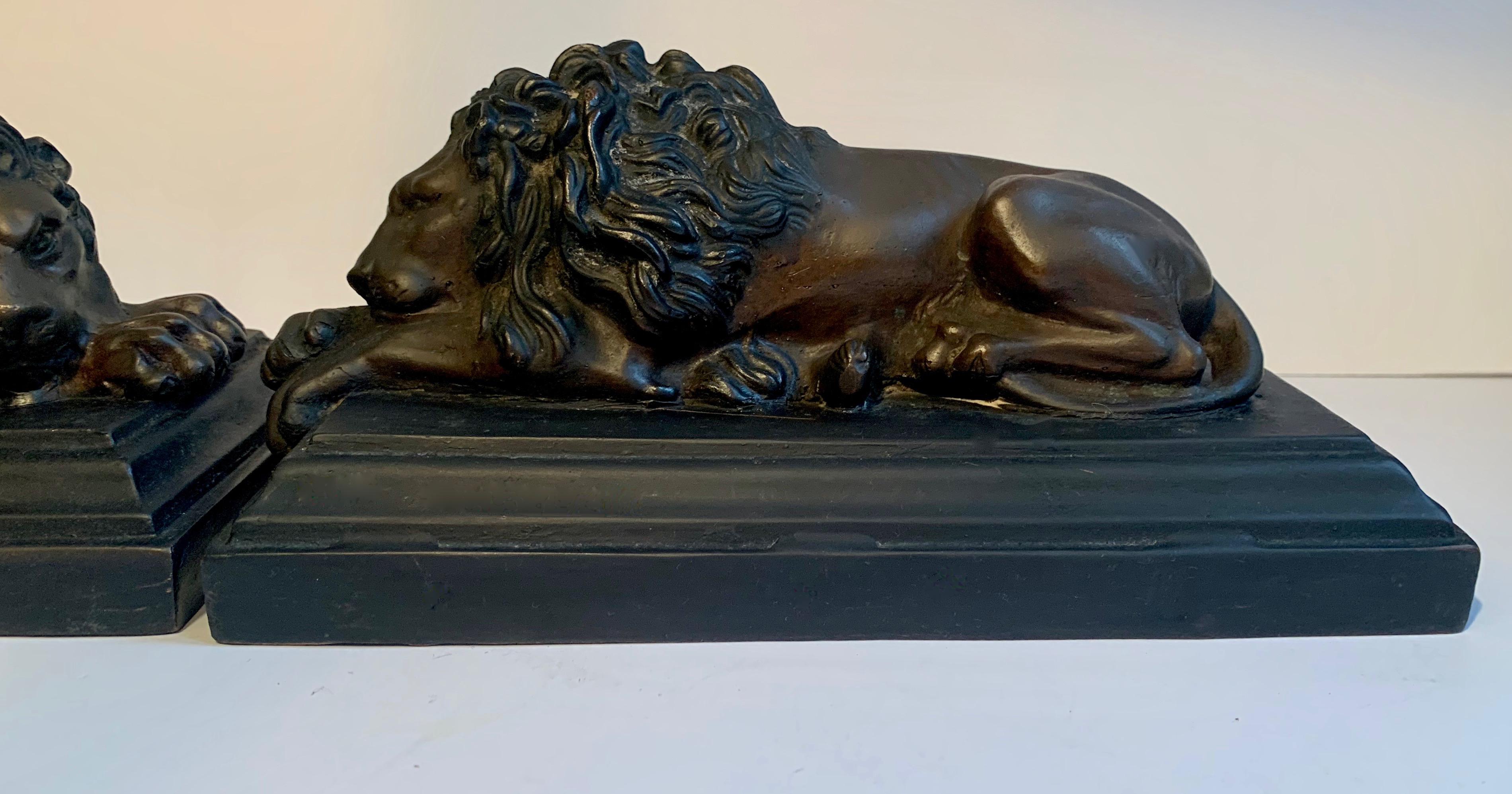 Pair of Bronze Recumbent Lion Sculpture Bookends 7