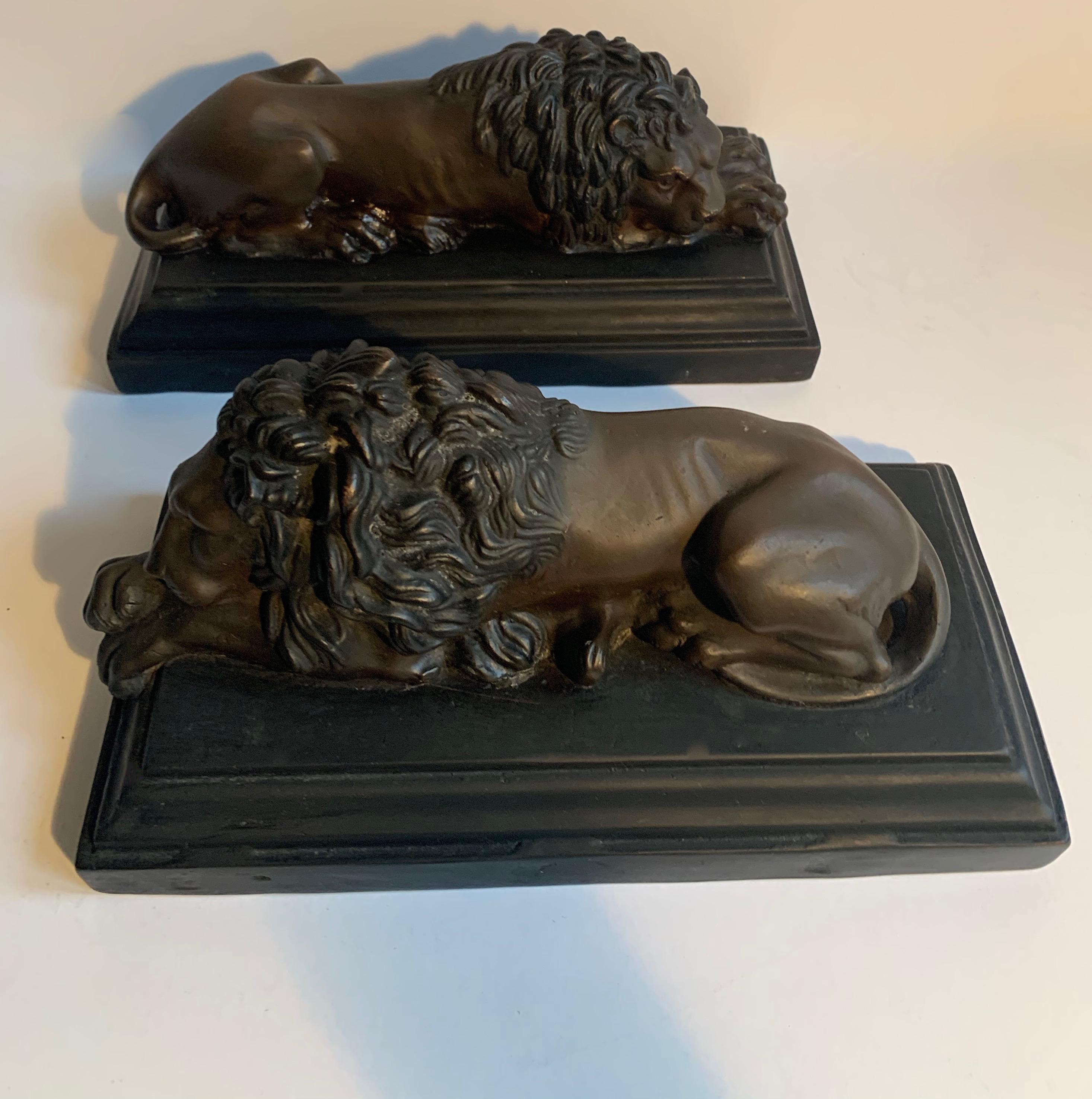20th Century Pair of Bronze Recumbent Lion Sculpture Bookends