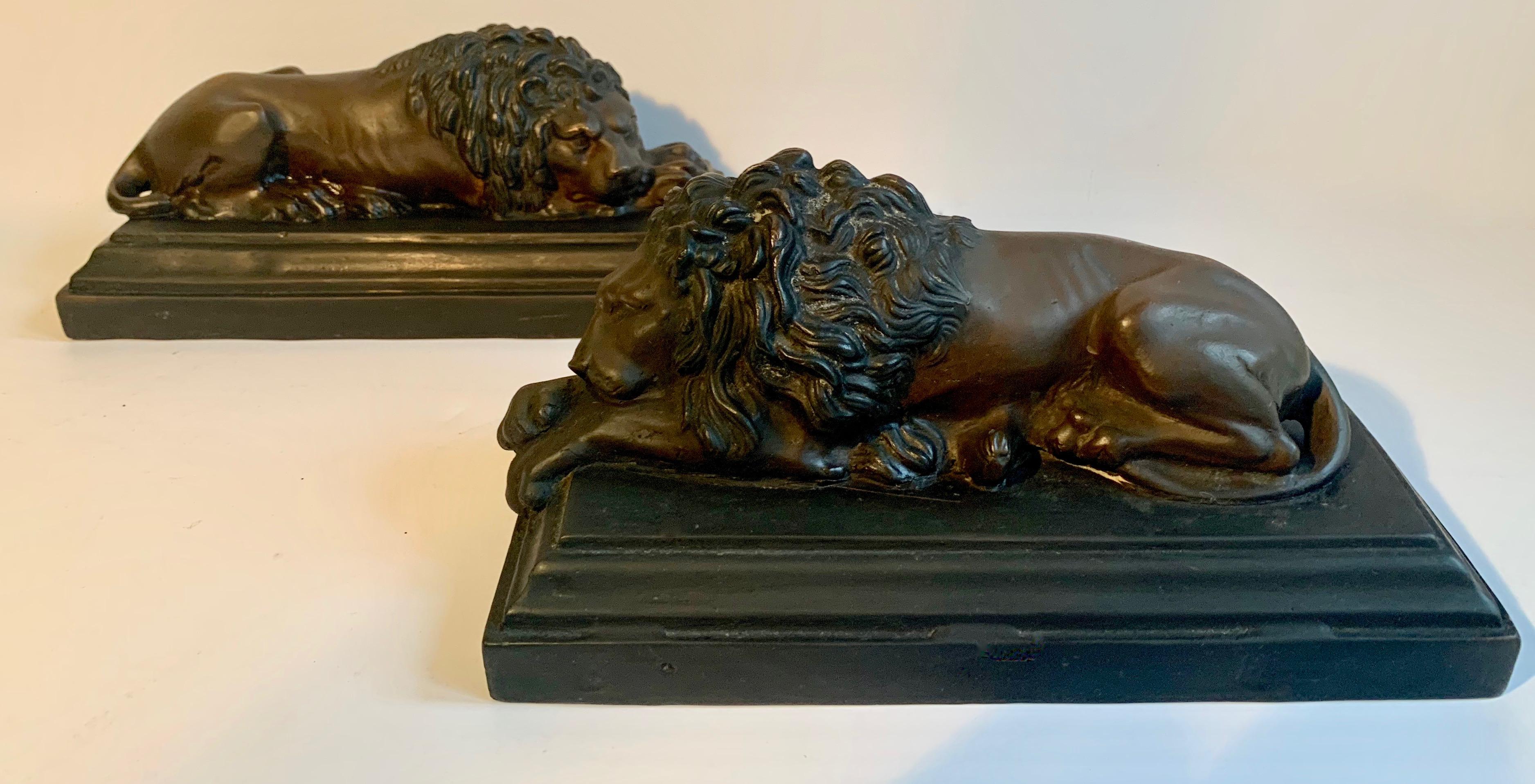 Pair of Bronze Recumbent Lion Sculpture Bookends 2