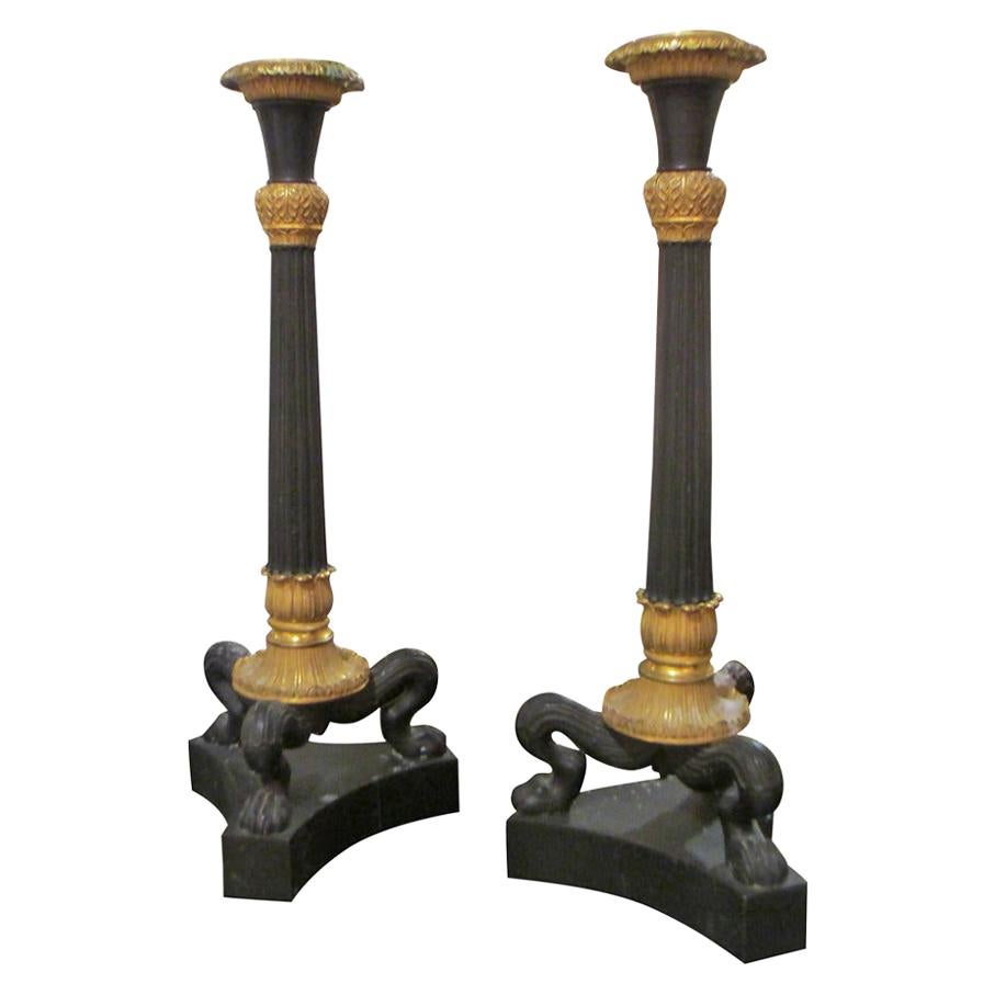 Pair of Bronze Regency Candlesticks For Sale