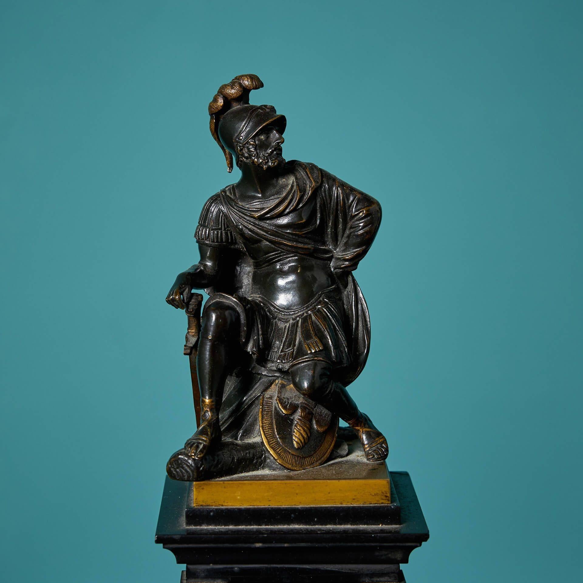 Pair of Bronze Regency Figures on Neoclassical Bases In Fair Condition For Sale In Wormelow, Herefordshire
