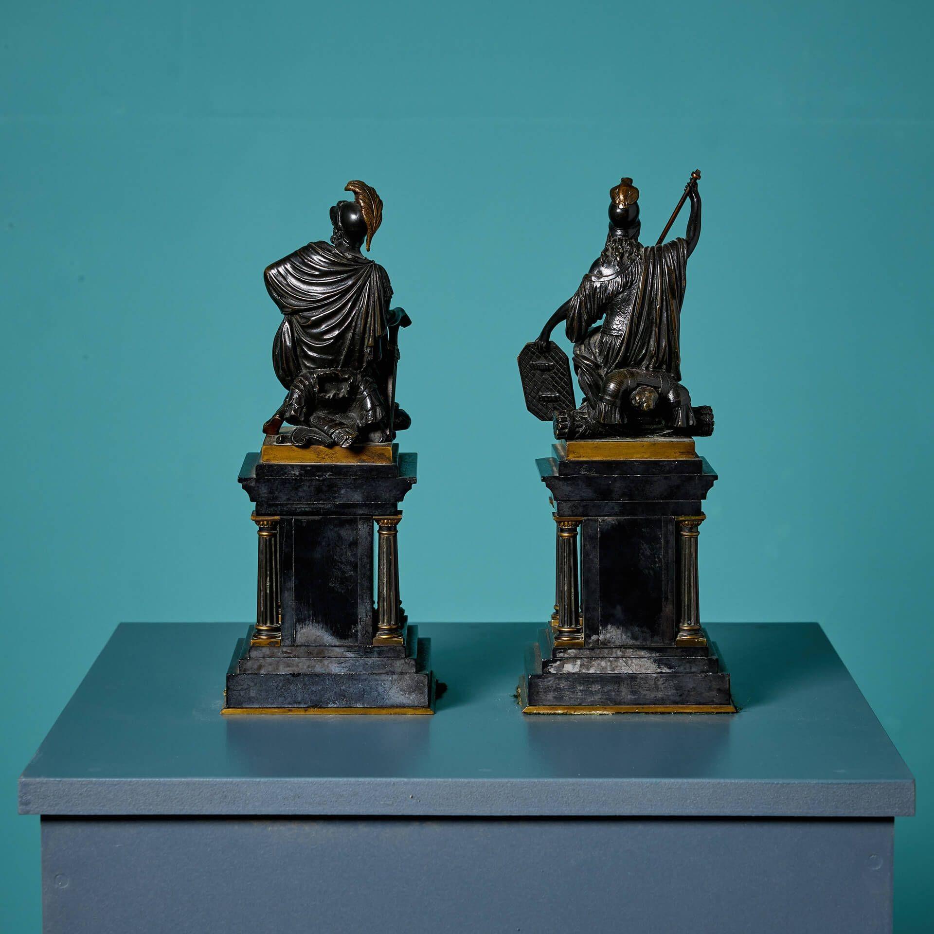 19th Century Pair of Bronze Regency Figures on Neoclassical Bases For Sale