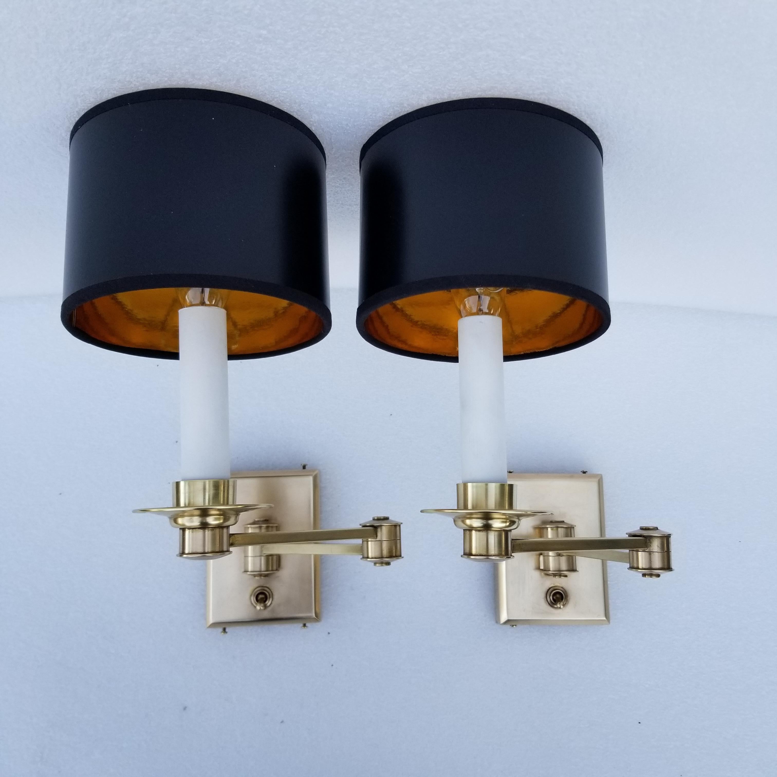 English Pair of Bronze Retractable Sconces